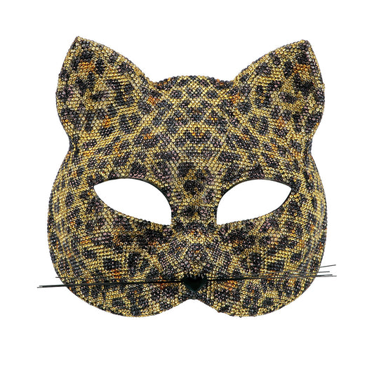 Masque Chat Léopard Pailleté Or et Noir Festif