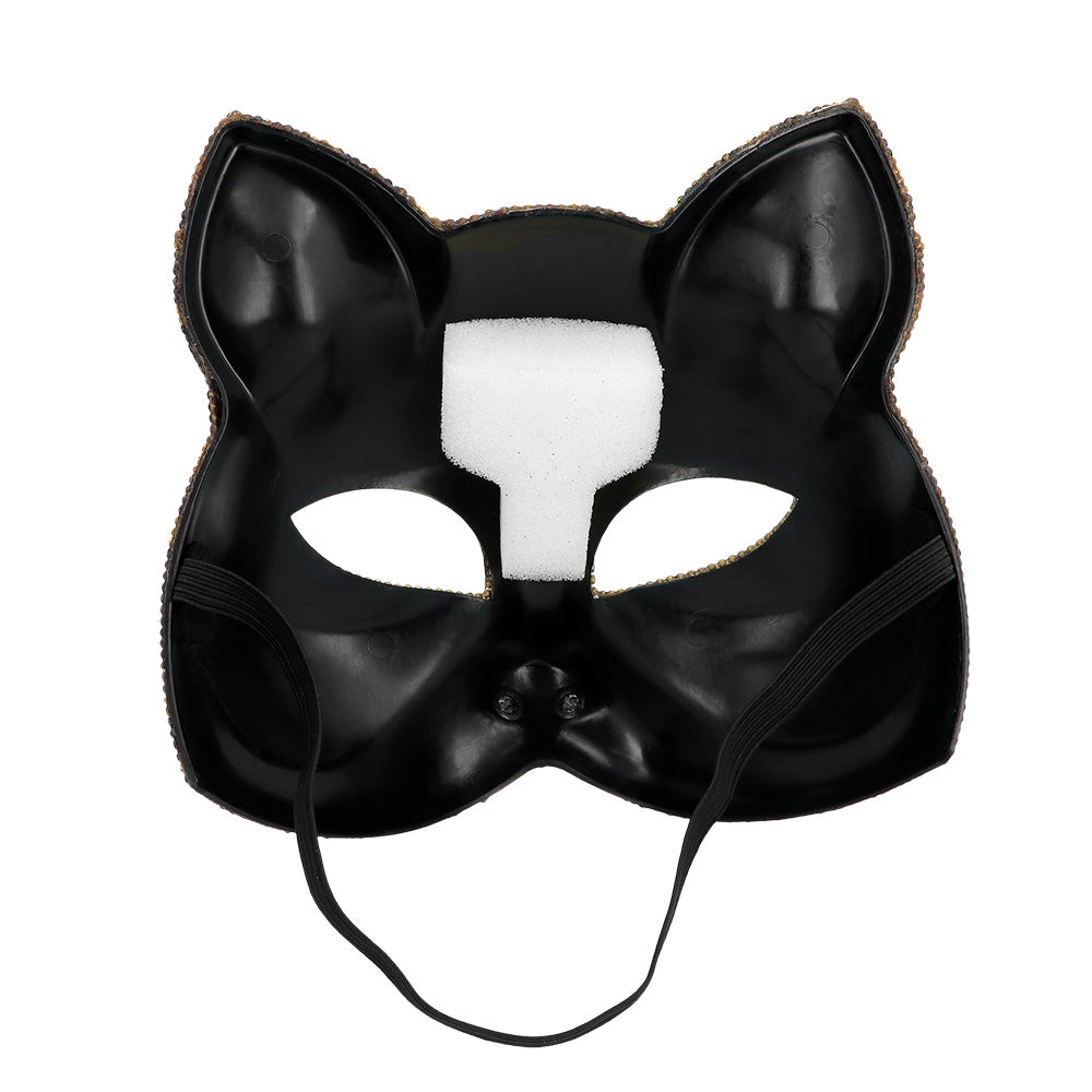 Masque Chat Léopard Pailleté Or et Noir Festif