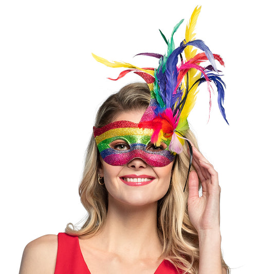 Masque Carnaval Arc-en-ciel avec Plumes Colorées