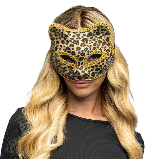 Masque Léopard Doré Chat Paillettes Soirée Déguisement