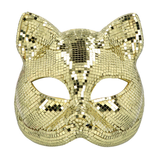 Masque Chat Paillettes Or - Loup Félin Disco Glamour
