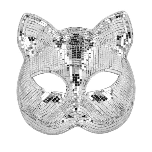 Masque Chat Paillettes Argent - Déguisement Soirée Disco