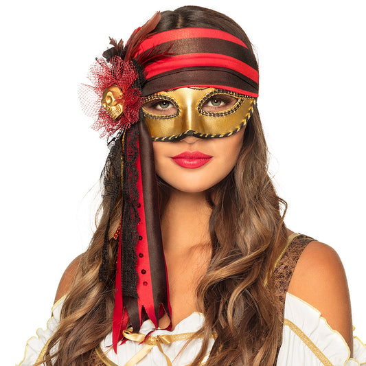 Masque Vénitien Or et Headband Rouge Pirate - Accessoire Soirée