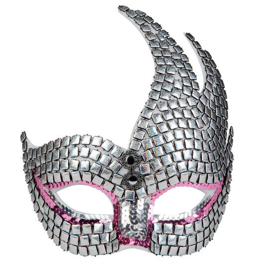 Masque Loup Sequins Rose et Argent - Accessoire Déguisement Luxe