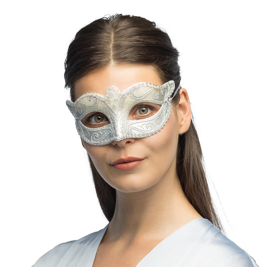 Masque Vénitien Blanc Paillettes - Loup de Soirée Élégant