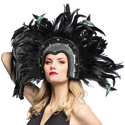Coiffe Plumes Noires Luxe - Accessoire Cabaret Élégant