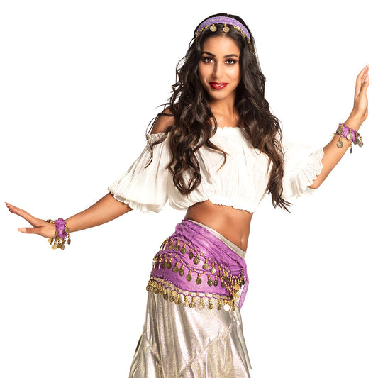 Costume Danse Orientale Adulte - Accessoires Complets Violet Or