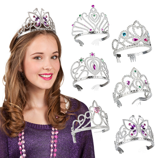 Lot 6 Tiares Princesse Brillantes Colorées - Déguisement Enfant