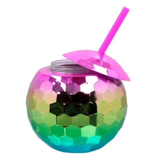 Gobelet Disco Rainbow avec Paille - Accessoire Fête Paillettes