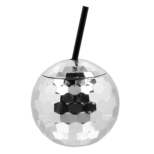 Verre Boule Disco Paillettes avec Paille - Accessoire Fête