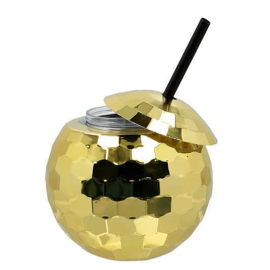 Verre Disco Ball Doré avec Paille - Accessoire Party Festif