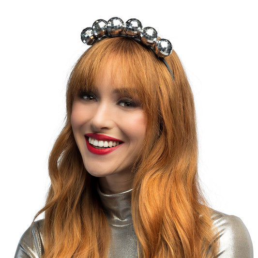 Serre-tête Disco Boules à Facettes Argentées - Accessoire