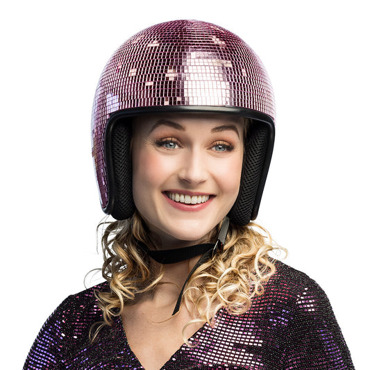 Casque Disco Boule à Facettes Rose Pailleté - Accessoire Fête