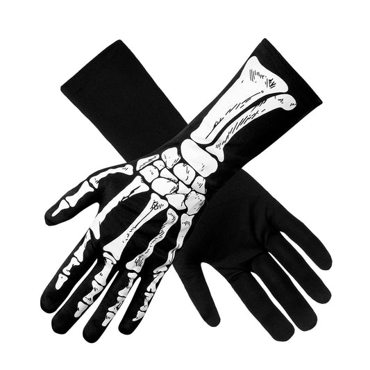 Gants Squelette Noir - Accessoire Halloween Déguisement Adulte