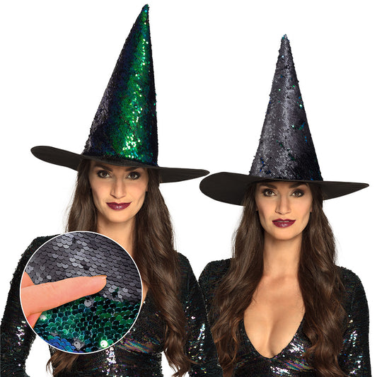Chapeau de Sorcière Sequin Pailleté Couleurs Irisées