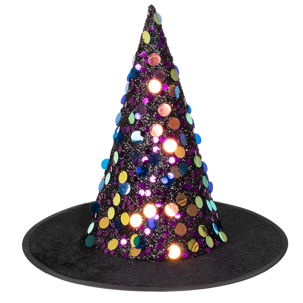 Chapeau de Sorcière Lumineux Halloween - Paillettes et LED Colorées
