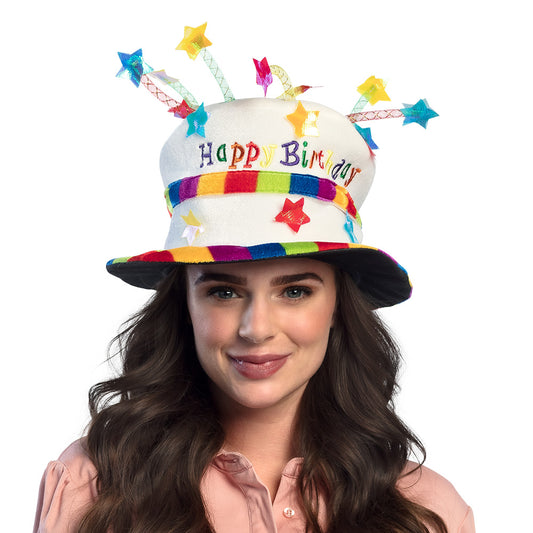 Chapeau Gâteau d'Anniversaire Coloré Happy Birthday avec Étoiles