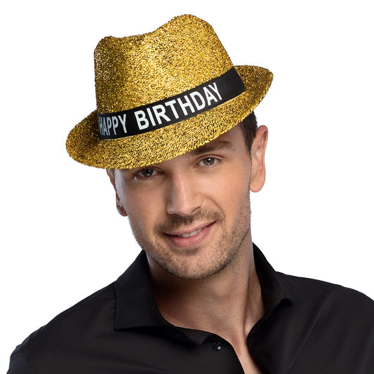Chapeau Paillettes Gold Happy Birthday - Accessoire Fête Adulte