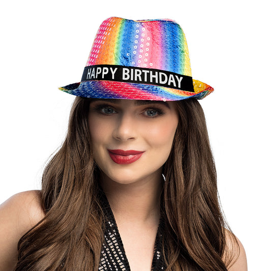 Chapeau Paillettes Arc-en-ciel Happy Birthday - Fête