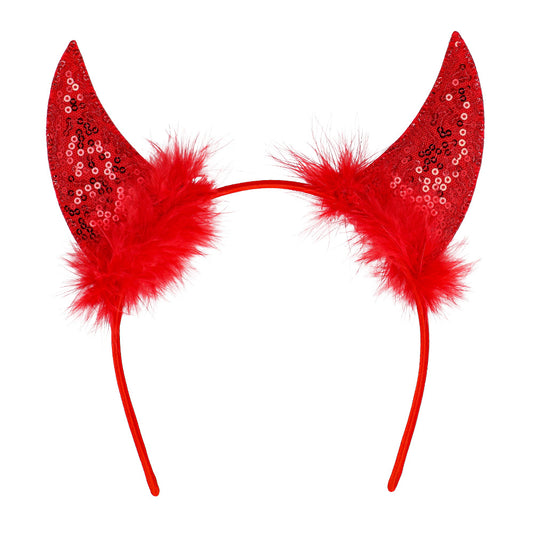 Cornes de Diable Pailletées avec Plumes - Accessoire Halloween Déguisement