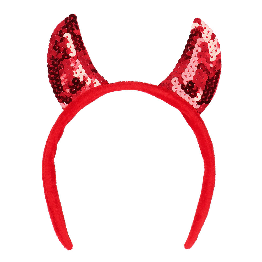 Serre-tête Cornes Diable Sequins Rouge - Accessoire Déguisement