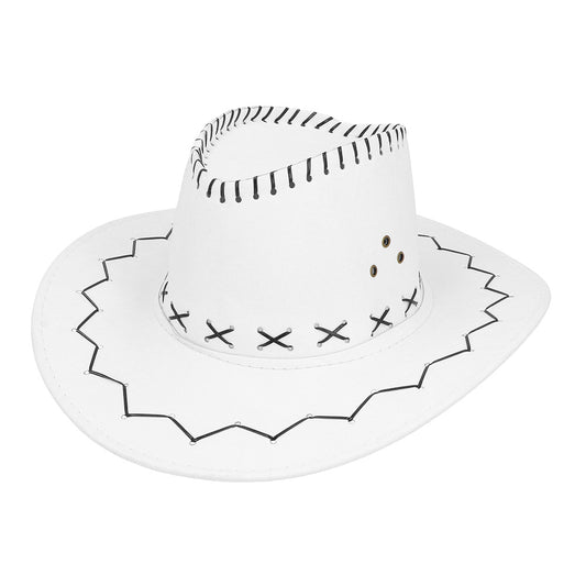 Chapeau Cowboy Blanc Cuir Suédine Adulte