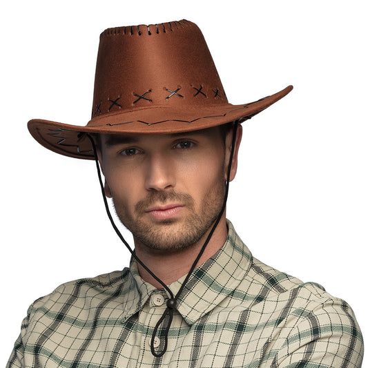 Chapeau Cowboy Marron Cuir Suédé Adulte Western
