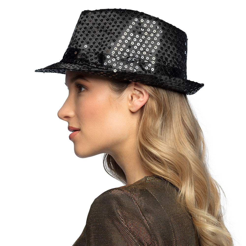 Chapeau Haut de Forme Paillettes Noir - Accessoire Déguisement