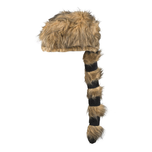 Bonnet Davy Crockett Peluche Marron avec Queue de Raton