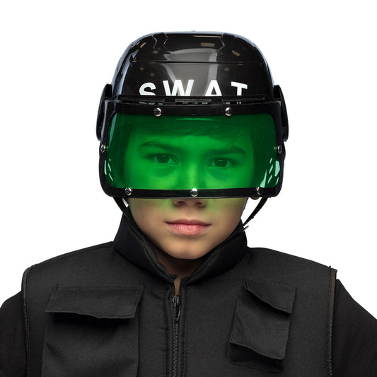 Casque SWAT Enfant - Accessoire Policier Noir avec Visière Verte