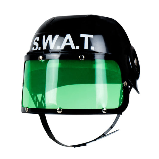 Casque SWAT Enfant - Accessoire Policier Noir avec Visière Verte