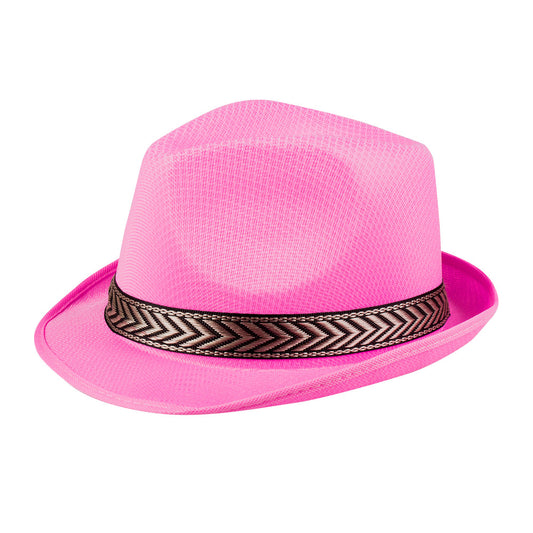 Chapeau Fedora Rose Femme Bande Dorée Accessoire Fête
