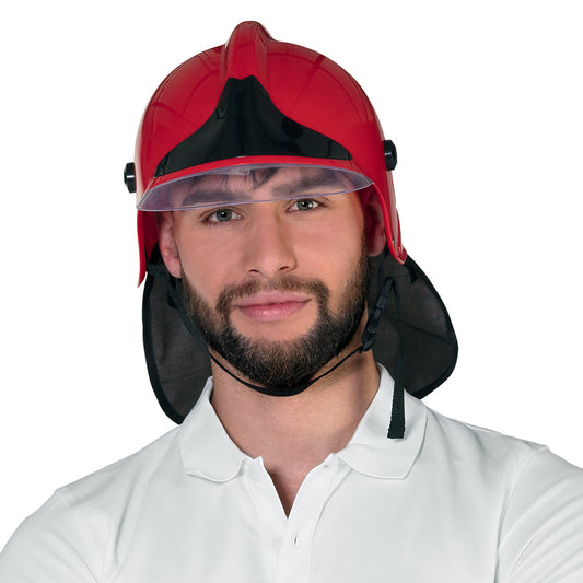 Casque Pompier Rouge avec Visière et Protection Nuque