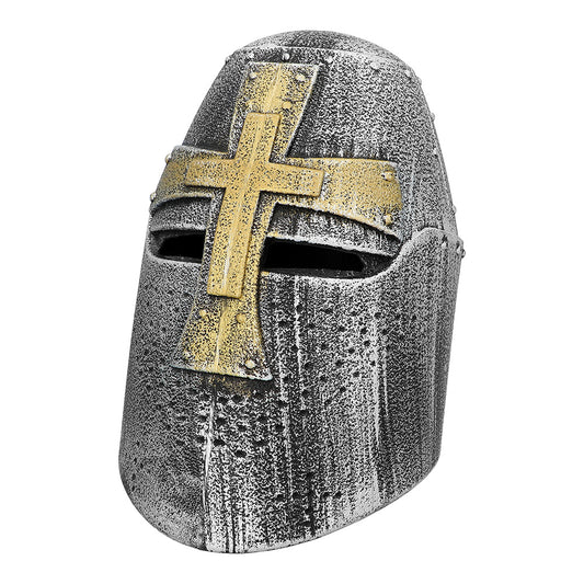 Casque Chevalier Médiéval Gris avec Croix Dorée