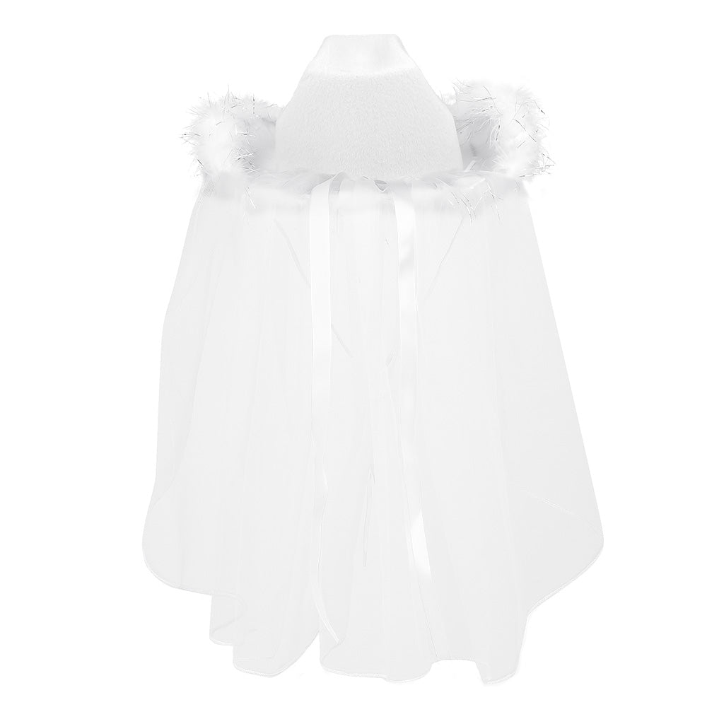 Chapeau Cow-girl Blanc Luxe avec Tiare Strass et Voile