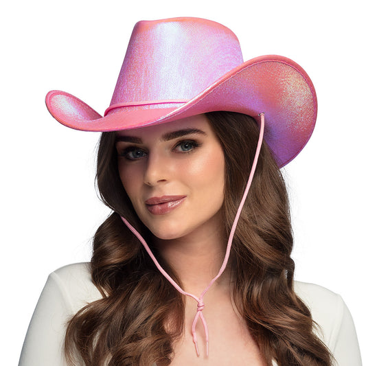 Chapeau Cow-girl Rose Paillettes Irisé - Accessoire Fête
