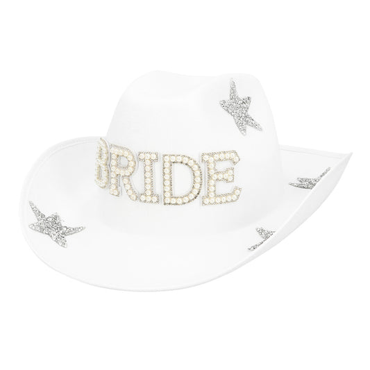 Chapeau Cowboy Mariée Blanc avec Paillettes et Étoiles