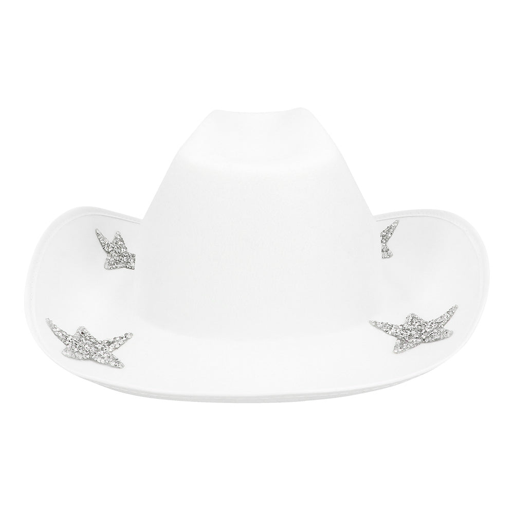 Chapeau Cowboy Mariée Blanc avec Paillettes et Étoiles