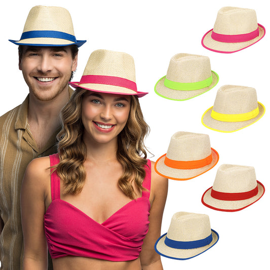 Chapeau de Paille Coloré pour Adulte - 7 Couleurs Assorties