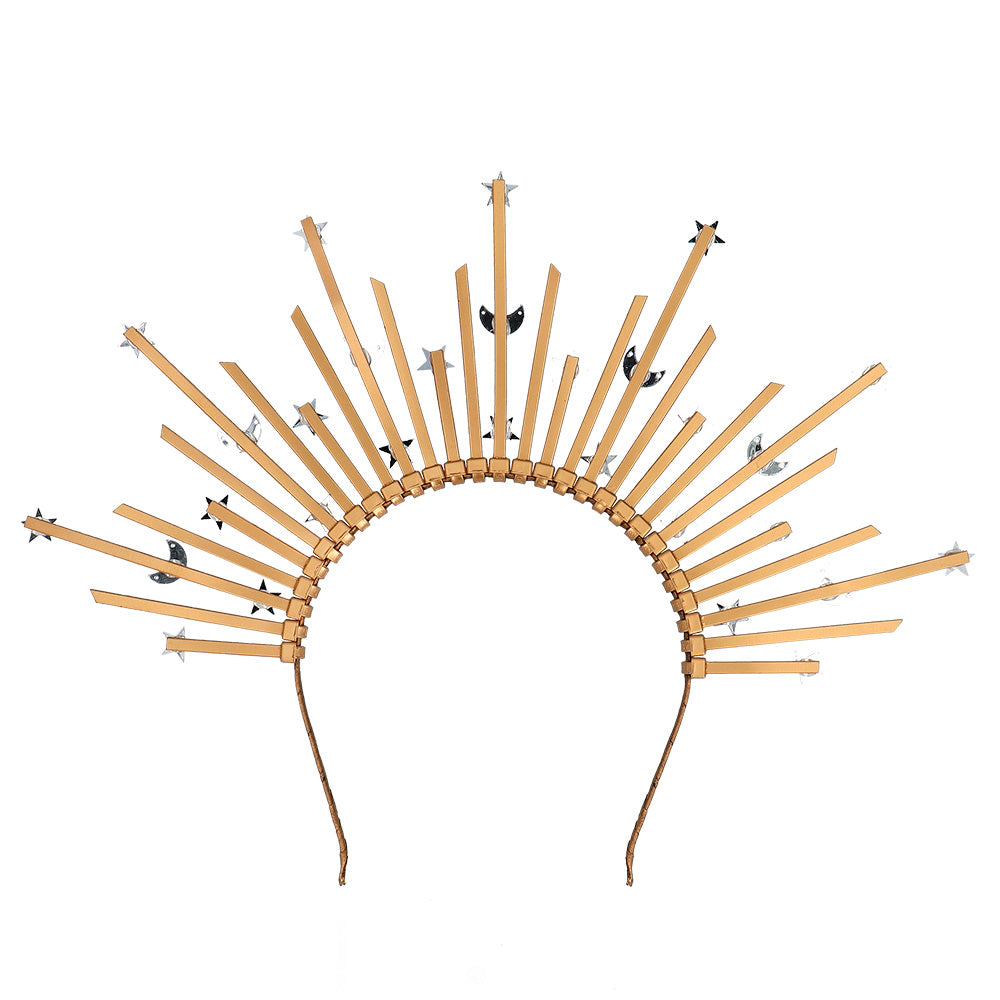 Couronne Soleil Étoiles et Lunes - Accessoire Festif Doré