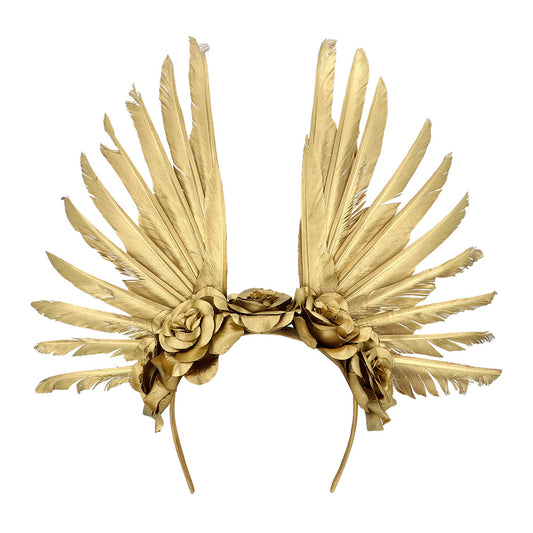 Serre-tête Ailes Dorées avec Fleurs - Couronne Angelique