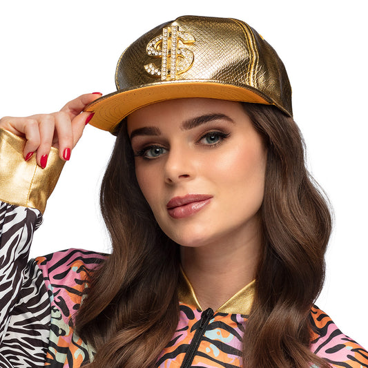 Casquette Dollar Dorée Métallisée avec Strass - Accessoire Soirée