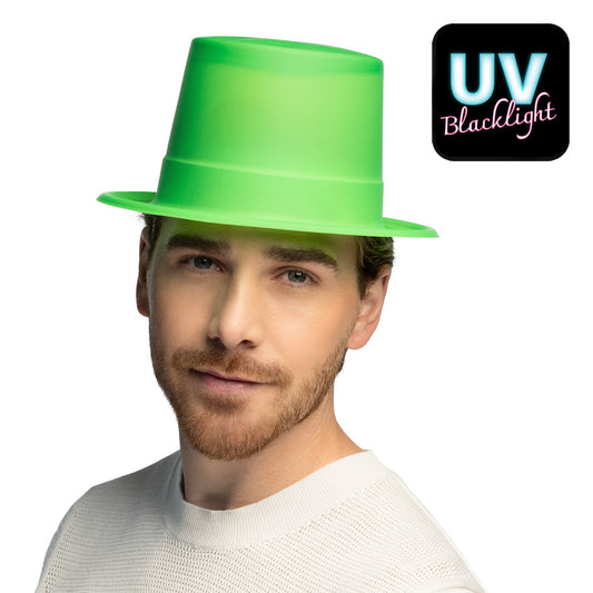 Chapeau Haut de Forme Vert Fluo UV Blacklight