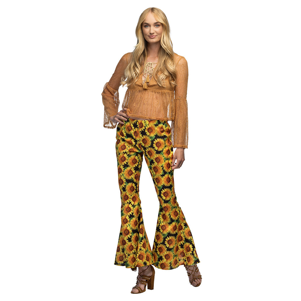 Pantalon Évasé Tournesol Années 70 - Motif Fleuri Hippie