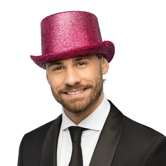 Haut de forme paillettes rose fuchsia - Accessoire de fête brillant