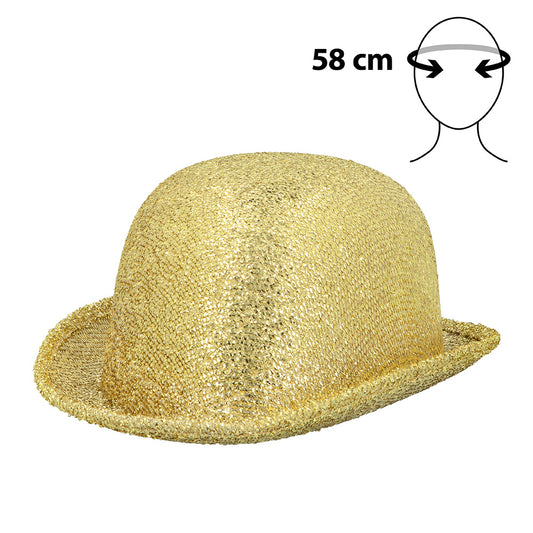 Chapeau Melon Paillettes Doré 58cm - Déguisement Glamour