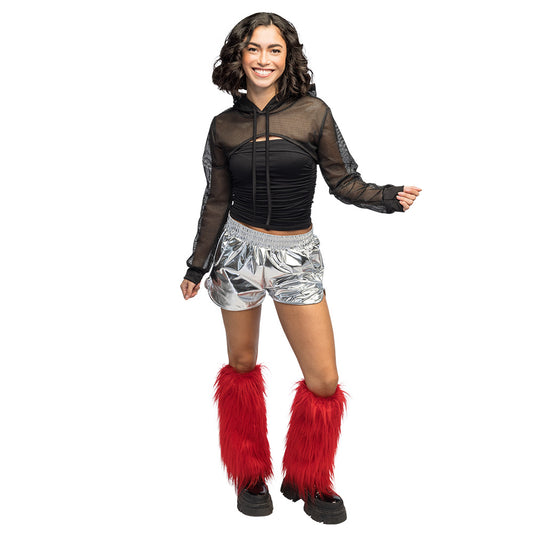 Jambières Fourrure Rouge Fluo - Set de 2 Accessoires Soirée