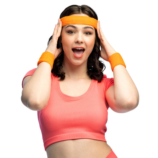 Bandeau et Poignets Éponge Orange - Accessoires Fitness & Sport