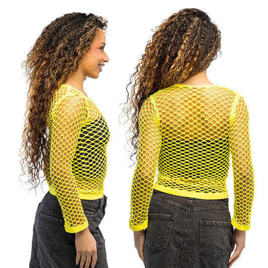 Top Filet Jaune Fluo UV Blacklight Femme Années 80