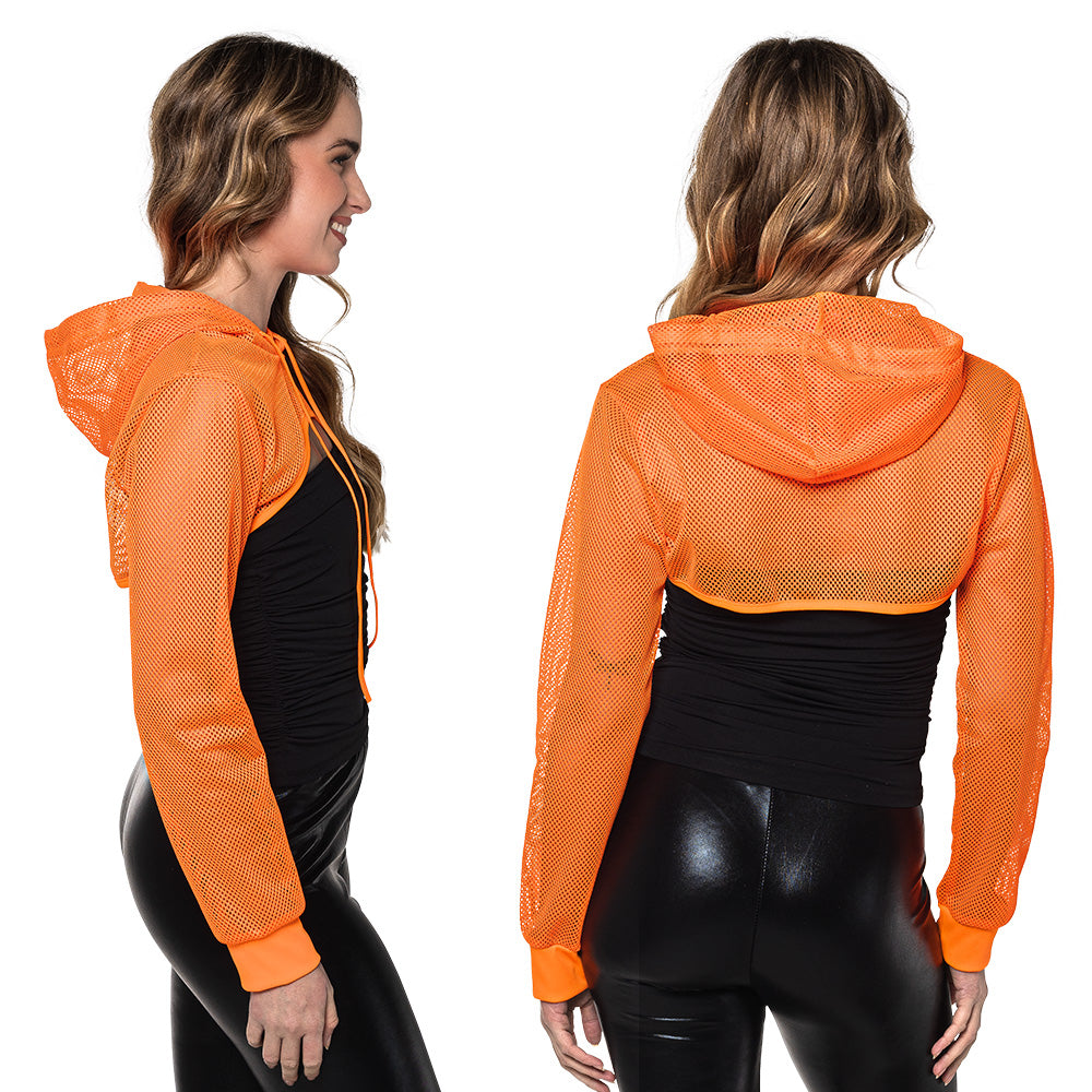 Sweat à Capuche Filet Fluo Femme - Accessoire Rave Party UV
